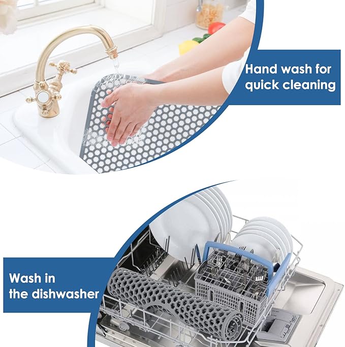 2 Pack Silicone Sink Mat, 13.58''x 11.6'' Sink Protectors for Kitchen Sink with Center Drain, Non-Slip Heat Resistant Mat Grid for Bottom of Stainless Steel Porcelain (Center Hole)