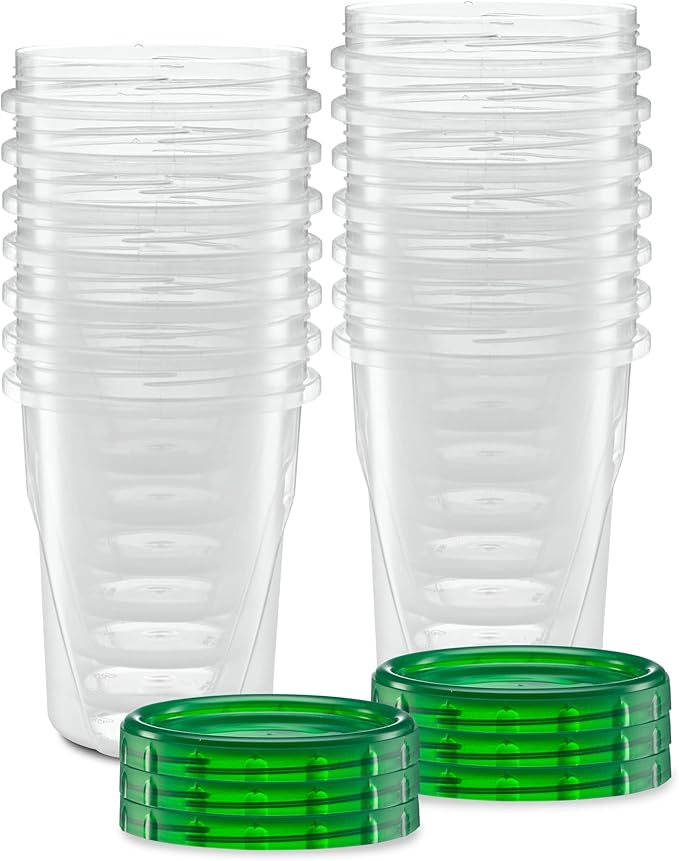 (32 Ounce 10 Pack) Twist cap Containers Clear Bottom With Green Top Screw on Lids Twist Top Food Storage Freezer Containers