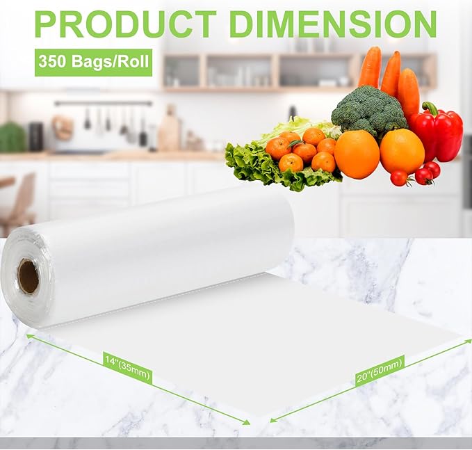 Food Storage Bags, 14" X 20" Clear Plastic Bag, Plastic Produce Bag for Food, Fruit, Vegetable, Refrigerator Storage, Kitchen,350 Bags/Roll (8 Rolls)