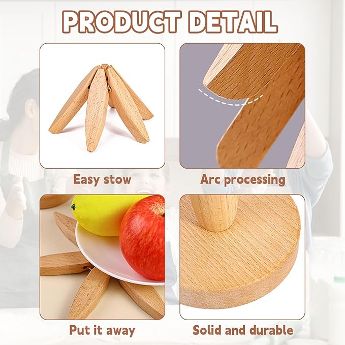 Wooden Trivets for Hot Dishes, Tree Shape Trivet Set, 4 Walnut Wood + 1 Stand stored Like a Christmas Tree,Foldable Kitchen Wooden Trivet,for Hot Dishes、Pot、Bowl、Teapot、Hot Pot Holder(Beech Wood)