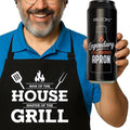 BEZON Funny Grill Apron for Men – Beer Can Gift Packaging – Hilarious BBQ Gift for Dad, Husband, or Friend – Heavy-Duty Water-Resistant Canvas – Man of the House, Master of the Grill
