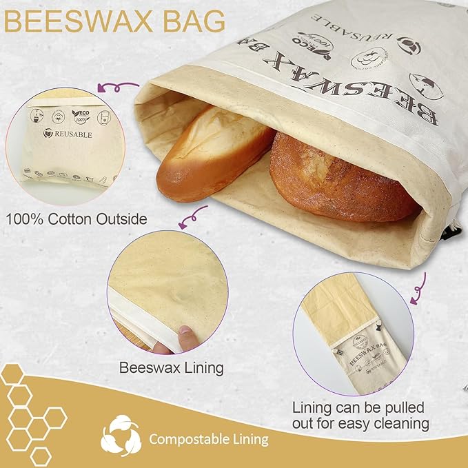 Reusable Beeswax Bread Bags for Sourdough: XL Eco-Friendly Fresh Food Storage (13x17in, 2 Pack) | Moisture Lock, Sustainable Homemade Bread Preservation