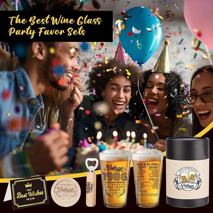 Funny 40th Birthday Gifts 40 Year Old Birthday Gifts for Men Vintage 1986 Beer Drinking Glass Happy Anniversary 40th Birthday Party Supplies Decorations Man for Him Friend - 2026