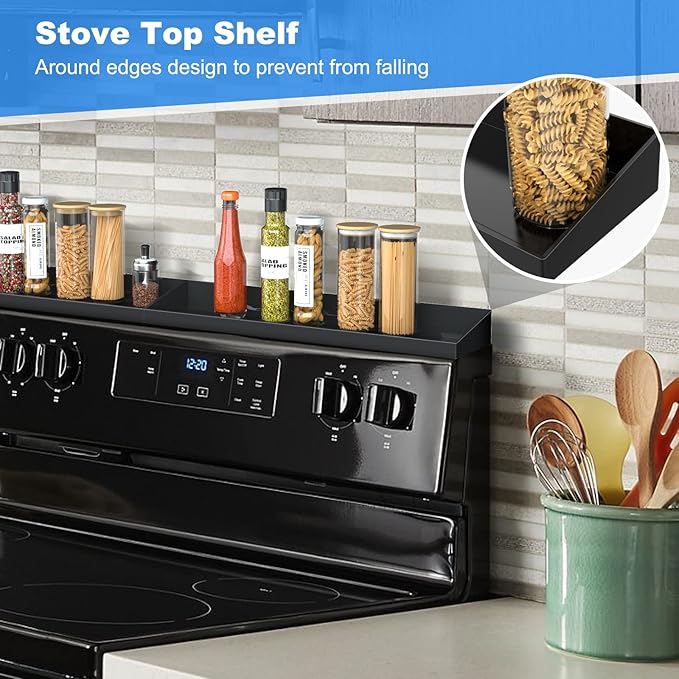30" Magnetic Stove Top Shelf Spice Rack,2 Pack 15" kitchen Seasoning Organizers Storage Gadgets Spice Rack Over The Stove Shelf Metal (Black-2 Pack 15")