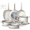 24 Pcs Pots and Pans Set Non Stick, Ceramic Cookware Set with 8QT Stock Pot, Healthy Non Toxic Kitchen Cookware, Large Capacity, Induction Compatible, PFAS/PTFE/PFOA/PFOS Free, Cream White