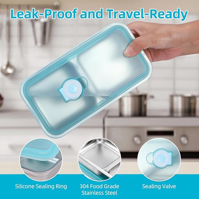 Stainless Steel Snack Containers with Lids, 4 Pack Reusable Grab and Go 2 Compartment Lunch Box for Travel & Outdoor Campin.