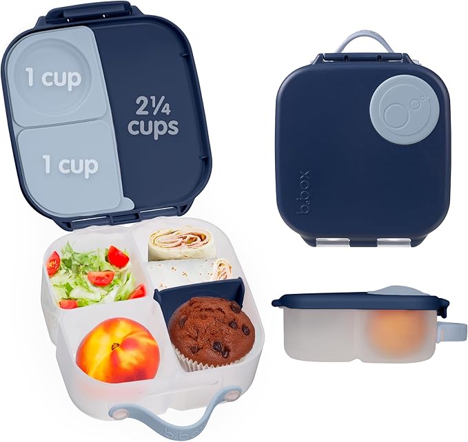 b.box Mini Lunch Box, Bento Box for Kids, Snack Container with 2 Leak Proof Compartments, Reusable Snack Containers with Lids, Kids Lunch Boxes Ages 3+, BPA Free, 4 1/4 Cup Capacity (Midnight)