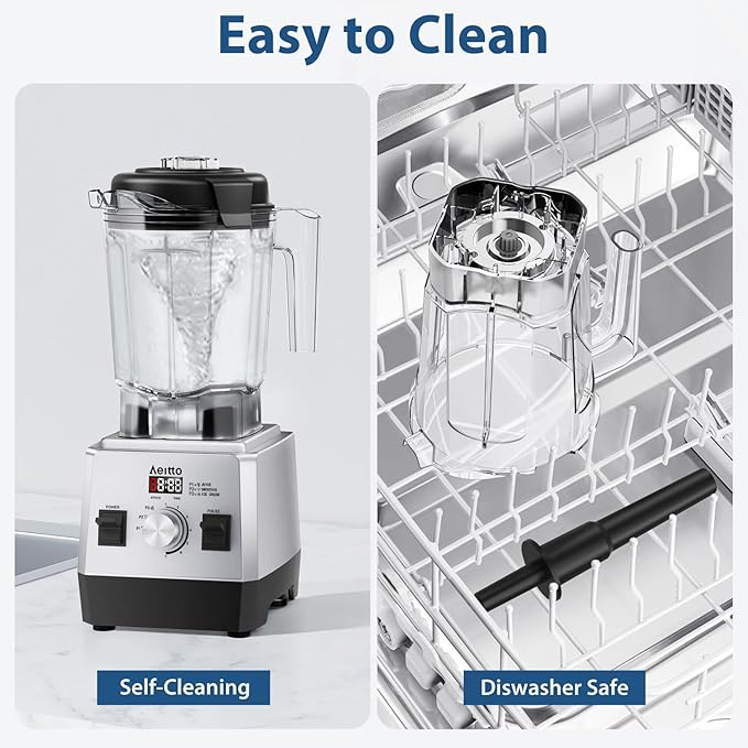 Aeitto Blenders for Kitchen with 68Oz. Large Capacity, 1800W Max Power Smoothie Blender, 3 Preset Programs & 7 Speeds, Professional Countertop Blender for Smoothies, Ice Crush, Generation2 Silver