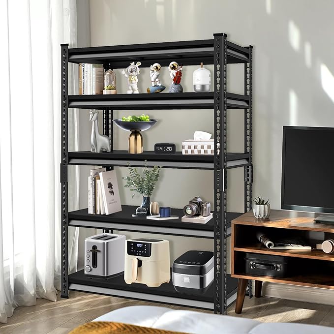 40''W Utility Garage Shelves: 2,000Lbs Heavy Duty Steel Metal Adjustable Shelving Storage Industrial Rack Units 5 Tier Black 40" W x 16" D x 78" H