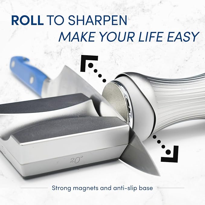 Rolling Knife Sharpener for Kitchen Knives - Sharpening Kit for all Knife Set - 360 & 600 Diamond - 1000 Whetstone & 3000 Ceramic, 4 Angles, CNC Aluminum Alloy Base, Modern Futuristic Aesthetics
