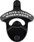 Rustproof Wall Mounted Bottle Opener Black with White, Stainless It's Five O'Clock Somewhere Beer Bottle Cap Opener Cooler Mounted for Party Kitchen