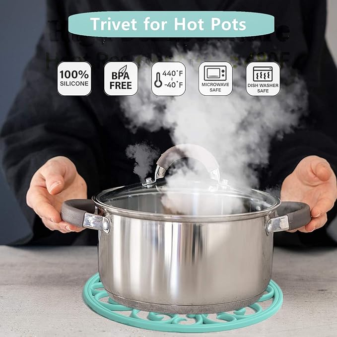 Silicone Trivets for Hot Dishes and Pans, Non Slip Heat Resistant Hot Pads for Kitchen, Pot Holders and Teapot Coasters (Teal)