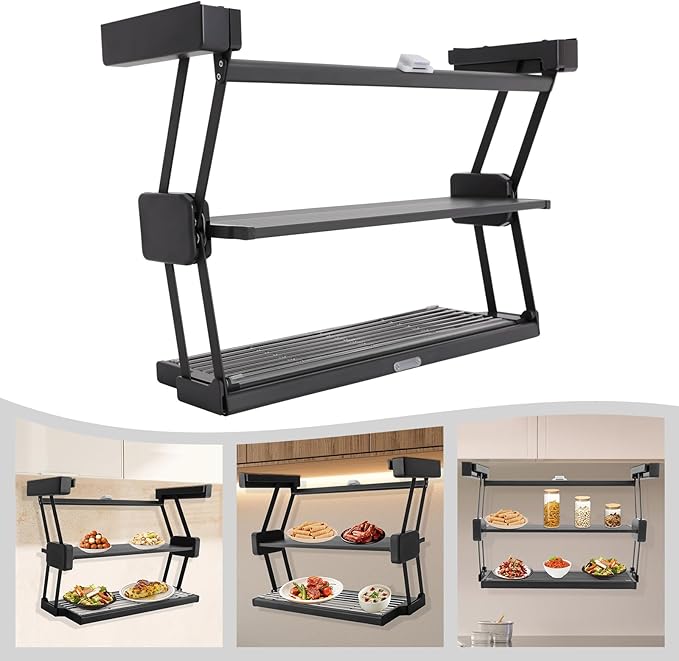 2-Tier Pull-down Kitchen Spice Rack, Spice Drawer Organizer Shelf for Small Space, Height Adjustable Heavy Duty Metal Basket, for kitchens, bedrooms, balconies, offices