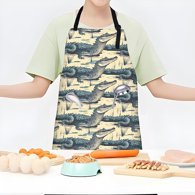 Vintage Alligator Apron,Adjustable Waterproof Oxford Fabric Kitchen Apron with 2 Pockets for Men and Women, Cooking, Baking, BBQ, Coffee Shop, Housewarming Gifts, 28x33 Inches