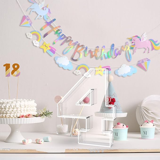13.8" Acrylic Number Charcuterie Tray, Fillable Number Charcuterie Box for Food, Reusable Serving Cake Candy Dish Display Tray for Birthday Anniversary Party Decoration (Square Number 4)