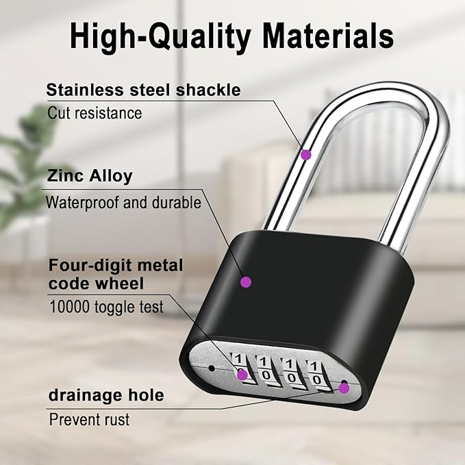 1pcs Combination Lock, 4-Digit Heavy Duty Combo Lock, Combination Padlock Outdoor Waterproof Gate Locks for Outdoor Fence, Locker, Sheds, Gym, Gate Hasps (1pcs, Long Shackle)