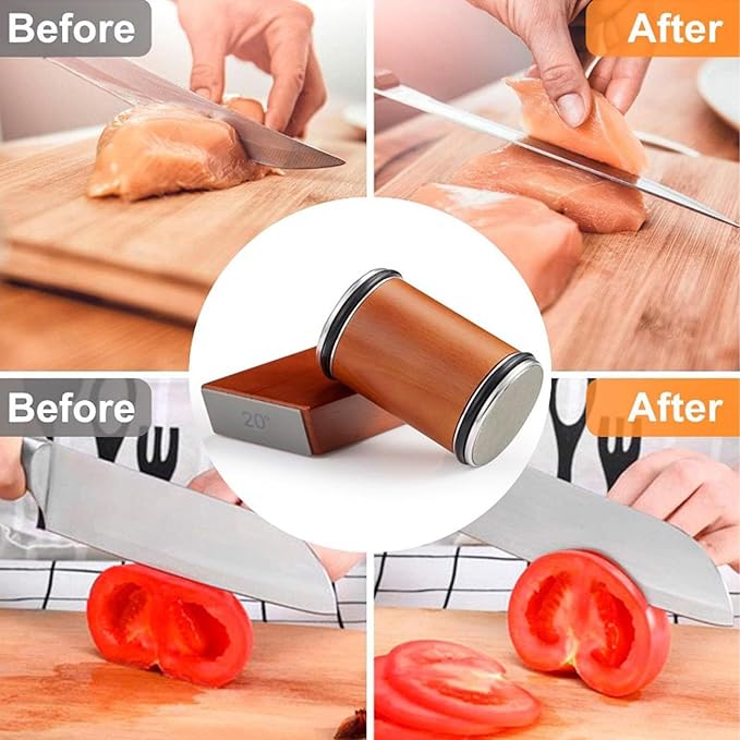 Rolling Knife Sharpener Kit, Diamond and Ceramic Discs Roller Knife Sharpener Tool, 15° and 20° Magnetic Angle Guide Kitchen Easy Knife Sharpening Set