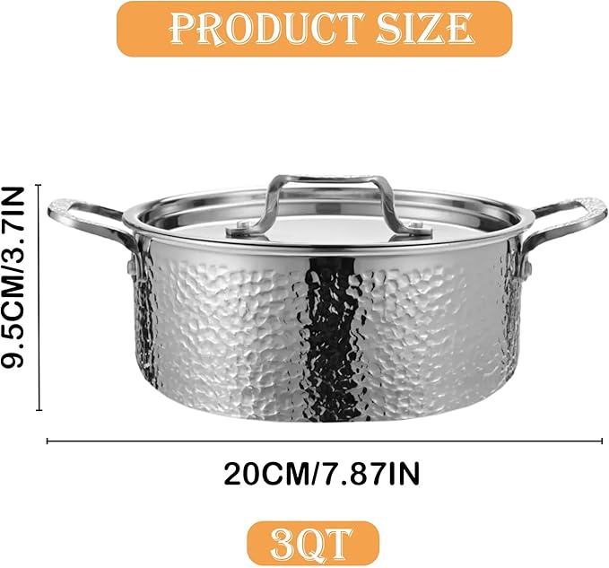 Vivicreate Tri-Ply Stainless Steel Stockpot Deep Cooking Pot with Hammered Exterior Compatible with All Stovetops Even Heat Distribution Durable Cookware for Soups Stews and More 3 QT
