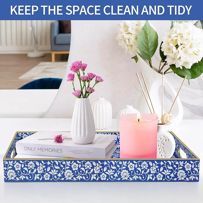 Boho Sturdy Acrylic Serving Tray with Handles,Rectangular Tray for Coffee Table,Food,Breakfast-Kitchen Countertop Tray,Ottoman Tray for Living Room,Plastic Decorative Tray (ART2, 30x40)