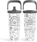 Teacher Appreciation Gifts, Best Teacher Ever Tumbler 30oz, Stainless Steel Insulated Tumblers Coffee Travel Cup with Handle & Flip Straw, Teachers Gifts from Student for Birthday Christmas Grad