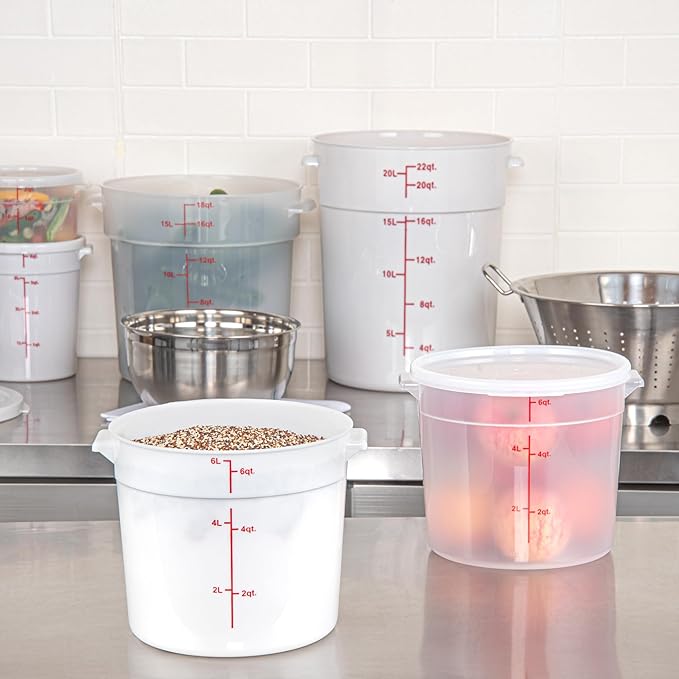 Restaurantware-Met Lux 6 Quart Food Storage Container, 1 White Storage Container - Lids Sold Separately, Red Volume Markers, Dishwashable Container, Side Handles, For Storing Foods