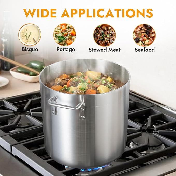 CURTA 20 Quart Aluminum Stock Pot with Lid, Heavy Duty Commercial Grade Large Capacity Cooking Pot for Boiling, Stewing, Great for Kitchen, Restaurant, Catering, and Home Use,NSF certified