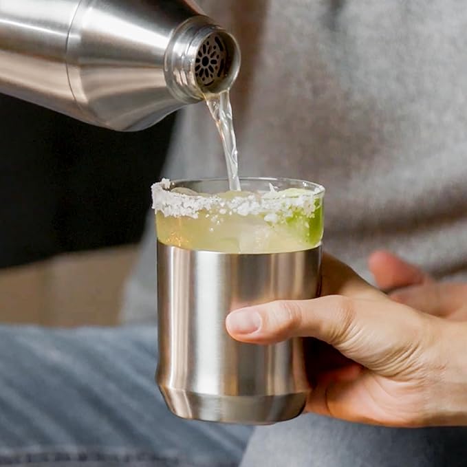 Elevated Craft Hybrid Cocktail Glass Premium Vacuum Insulated Steel Base with Removable Insert - 12oz Rocks Glass, Double Old Fashioned Lowball for Margaritas, Bourbon, Whiskey - Steel
