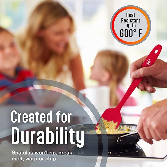 Kaluns 5-Piece set Includes 3 Silicone Spatulas 1 Turner and 1 9" Tong Kitchen Tools Best for Cooking,Baking and Mixing, Strong Stainless steel core design Non-stick and 600F Heat resistant