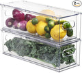 Fridge Drawer Pull Out Stackable Bins, Clear Refrigerator Stackable Organizers, Fridge Organizer Storage for Kitchen, Pantry, Vegetables, Fruits (2 Small)
