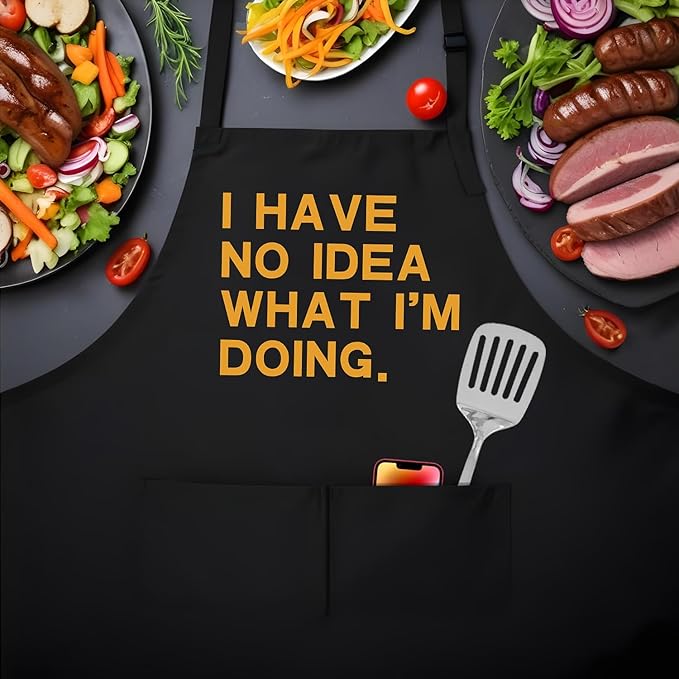 I Have No Idea What I'm Doing,Funny Chef Apron,Funny Aprons for Women Men with 2 Tool Pockets,Waterproof and OilProof,Fun BBQ Baking Grilling Kitchen Apron