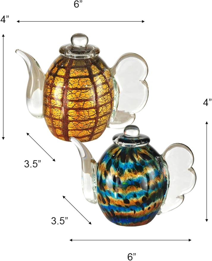 Dale Tiffany Handcrafted Murano Style 2-Piece Inferno Art Glass Tea Pot Sculpture Set, 6WX3.5LX4H Inch, Multi-Color for Living Room, Dining Room, Bedroom
