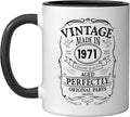 54th birthday, retro Vintage Design, man, woman 1971 Ceramic Mug, Black/White