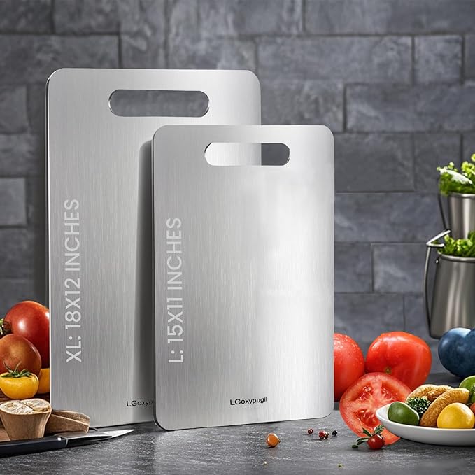 Katuchef Titanium Cutting Board 100% Pure Titanium Cutting Boards for Kitchen Non Toxic, Double-Sided Medical-Grade Hygiene Durable Non Moldy Dishwasher Safe Meat Fruit metal Board