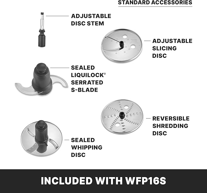 Waring Commercial WFP16S 4 Quart Food Processor, 2 HP Motor, Extra Large Feed Tube, Patented LiquiLock Seal Bowl System, Includes Shredding, Slicing, Whipping Disc and a Standard S blade for Chopping, Pureeing, and Emulsyfying, 120V 5-15 Phase Plug