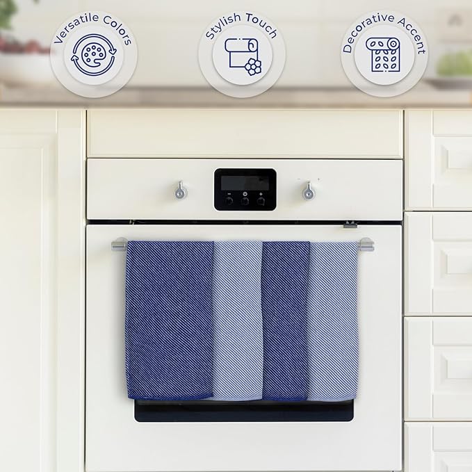 Extra Soft Kitchen Hand Towels - 4 Pack, (20" x 30") - Large & Cozy - Versatile as, Turkish Dish Towels, Large Kitchen Towels, Dish Towel for Drying, Bathroom Hand Towels, Denim and Dark Blue
