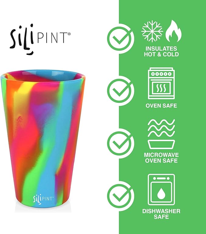 Silipint 16oz Silicone Pint Glass – Unbreakable BPA-Free Reusable Silicone Drinking Cup – Dishwasher Microwave & Freezer Safe – Stemless Glass for Water Coffee Smoothies Canyon Blues