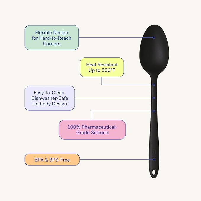 GIR: Get It Right Silicone Cooking Spoon - 13-In Slate - Heat Resistant up to 425°F & Seamless Nonstick Design - Ergonomic Grip & Multipurpose Mixing Spoon