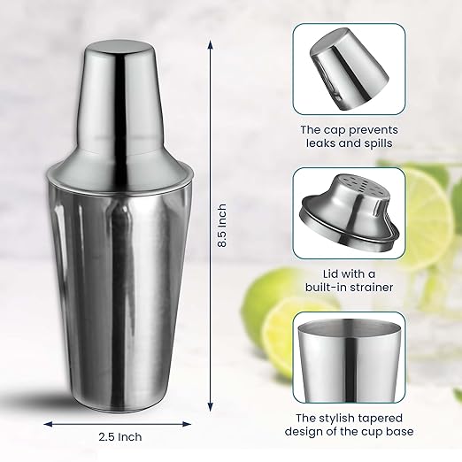OCS Parts 3-Piece Stainless Steel Cocktail Shaker | 16-Ounce | Makes Perfect Mixed Drinks, Cocktails, and Coffees