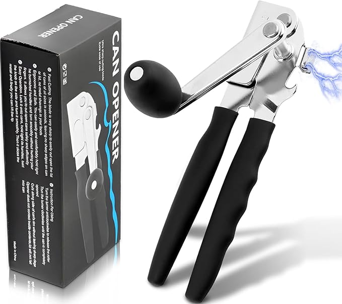 Commercial Can Opener, RICKUNCL Hand Crank Can Opener with Magnet, Comfortable Extra-long Handles, Oversized Knob, Professional Ergonomic & Easy for Big Cans