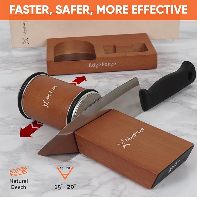 Premium Rolling Knife Sharpener Kit - Two Extra Disc, Leather Strop and Stand - Elegant Gift for Chefs & Cooks - Knife Sharpening Kit for Kitchen & Pocket Knives