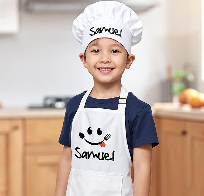 Personalized Apron for Kids, Custom Kids Cooking Apron and Chef Hat Set, Christmas Gift for Boys,Girls, Toddler, Boys Cooking Apron, Little Boys Aprons, Super Chef Apron and Hat for Kid