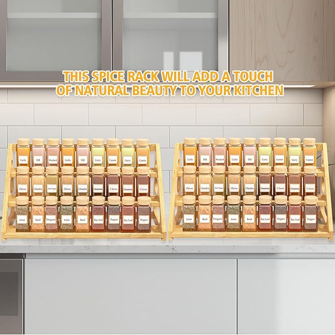 Spice Rack - Bamboo Spice Rack Organization for Cabinet/Countertop