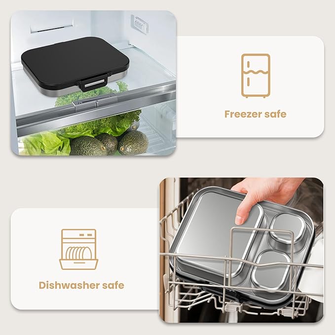 Stainless Steel Lunch Box, Leak-Proof with free sealing Bento Box 3 Compartments, Metal Lunchbox for Travel & Work, Eco-Friendly Meal Storage Solution Black