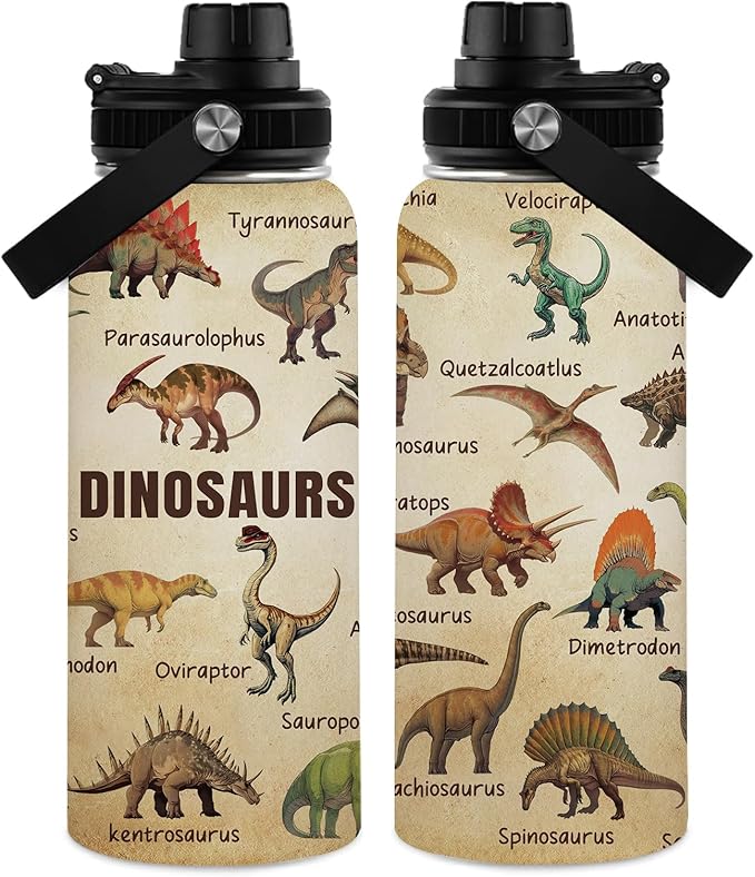 Dinosaur Gifts for Boys Men, 32 oz Insulated Water Bottle Stainless Steel Tumbler, Sports Travel Water Bottles, Dino Cups Gifts for Dinosaur Lovers (1pcs)