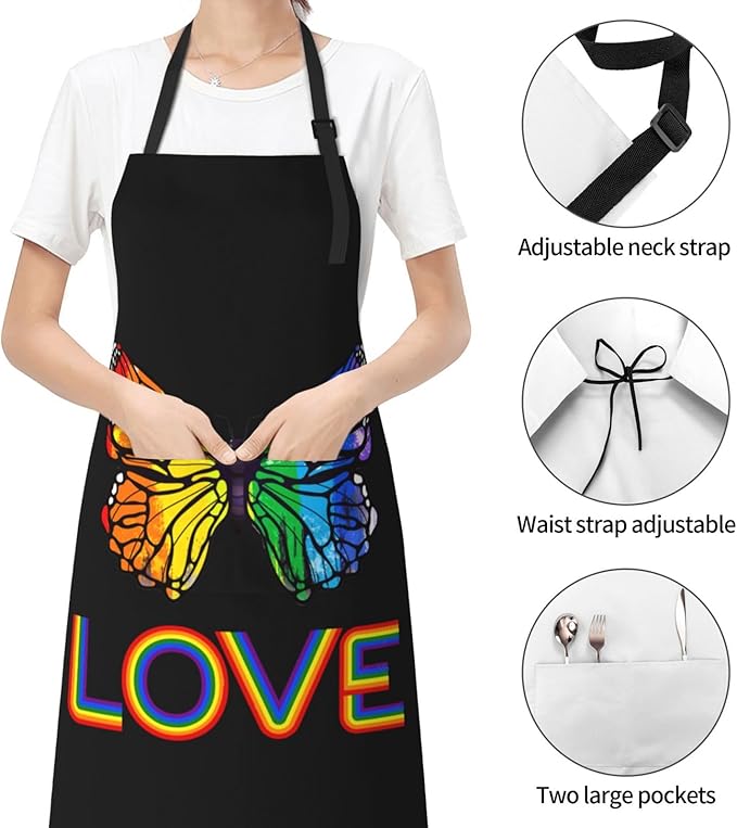 LGBT Aprons Gay Aprons with Pockets and Adjustable Rainbow Apron for Gardening Cooking Kitchen