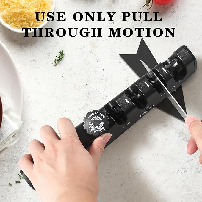 Professional Knife Sharpener with 6 Adjustable Sharpening Angles,and also sharpen scissors, Ergonomic Handle,Handheld Knives and Pocket Knife Sharpener, Black
