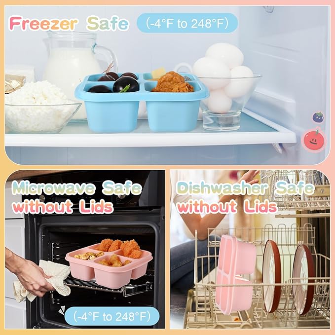 Honeydak 5 Pack Snack Containers 4 Compartment Bento Snack Boxes Reusable Lunchable Containers with Lids Divided Meal Prep Lunch Food Storage Box for School Work Travel(Candy Color,Equal)