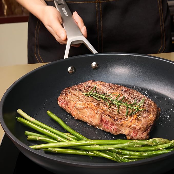 MsMk 12 inch Nonstick Frying Pan, Titanium and Diamond Non Stick Pan, Omelet Skillet, PFAS & PFOA Free Non-Toxic, Scratch-resistant, for Ceramic and Gas Cooktops, Dishwasher & Oven Safe