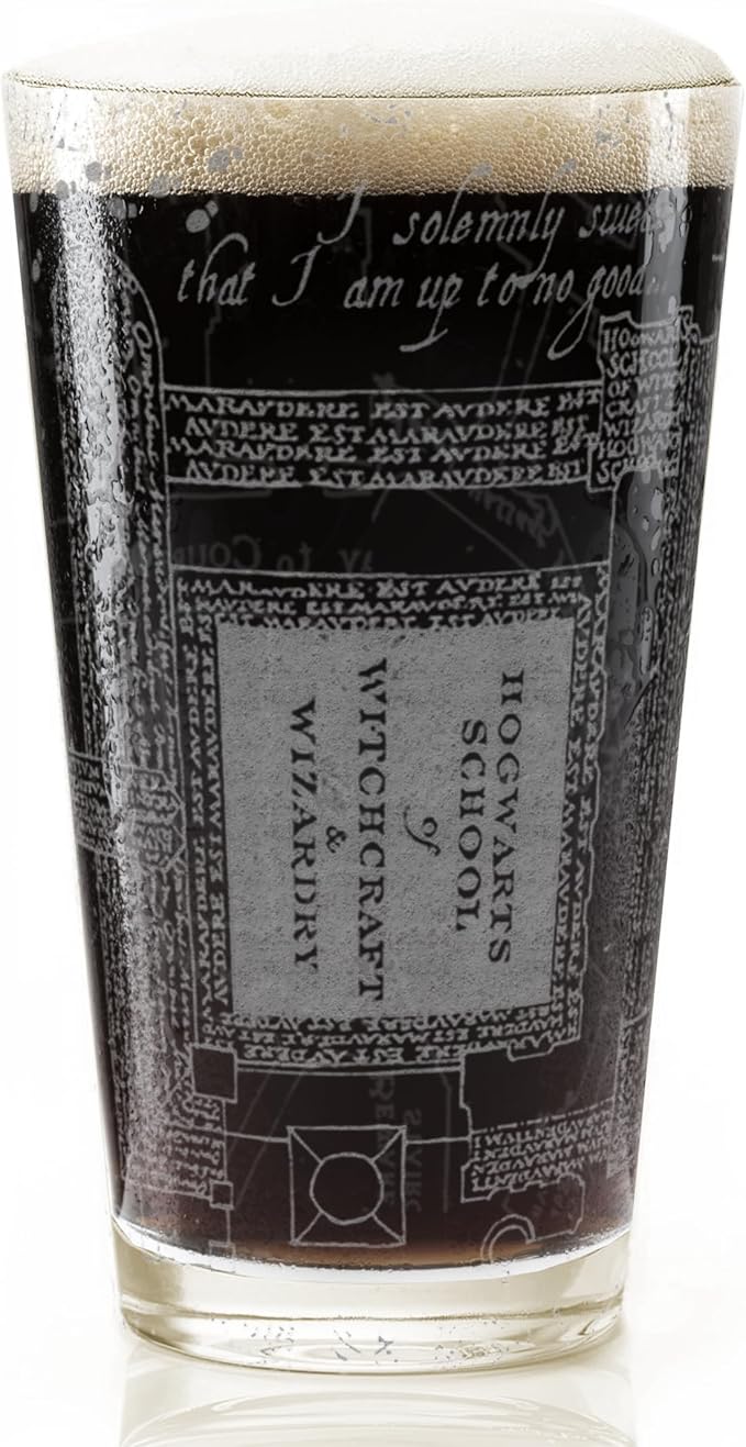 MARAUDERS CASTLE MAP Engraved Pint Glasses | Rim Tempered 16oz Dishwasher Safe | Fantasy Mythology Witches Wizards Literature Magic