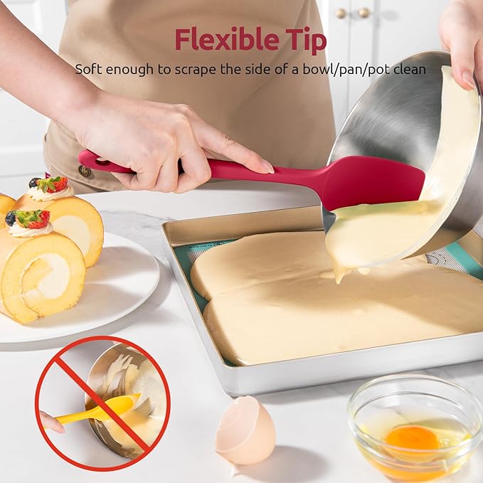 U-Taste Silicone Spoon Spatula Set: 480ºF Heat Resistant Food Grade Flexible Rubber Spoonula, Nonstick Cooking Mixing Scooping Kitchen Baking Scraper Utensils Set of 3 for Pan, Pot, Bowl (Red)